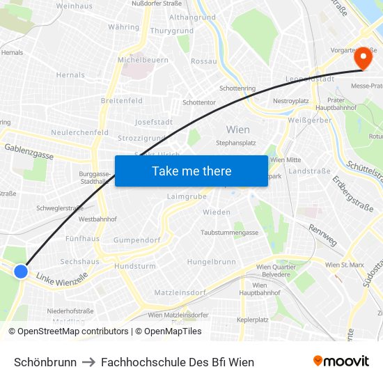 Schönbrunn to Fachhochschule Des Bfi Wien map