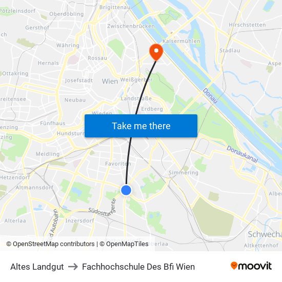 Altes Landgut to Fachhochschule Des Bfi Wien map
