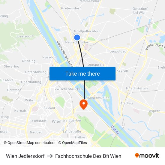 Wien Jedlersdorf to Fachhochschule Des Bfi Wien map