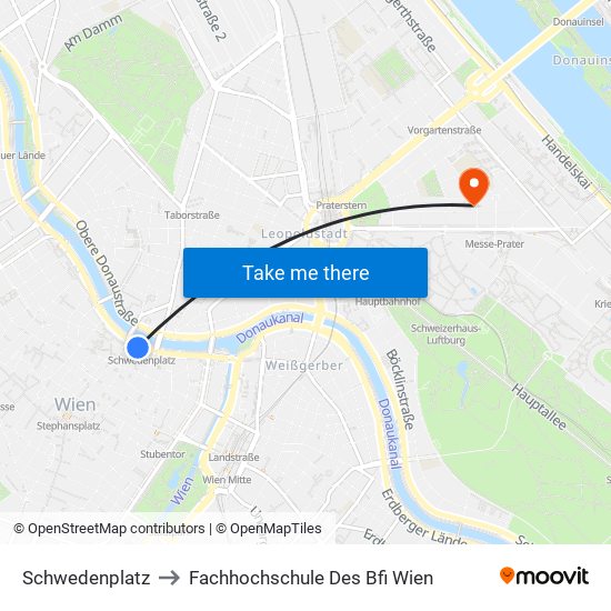 Schwedenplatz to Fachhochschule Des Bfi Wien map