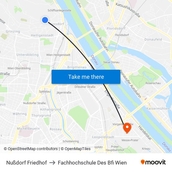 Nußdorf Friedhof to Fachhochschule Des Bfi Wien map