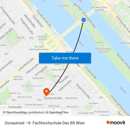 Donauinsel to Fachhochschule Des Bfi Wien map