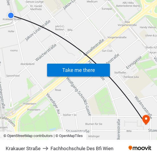 Krakauer Straße to Fachhochschule Des Bfi Wien map