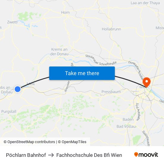 Pöchlarn Bahnhof to Fachhochschule Des Bfi Wien map