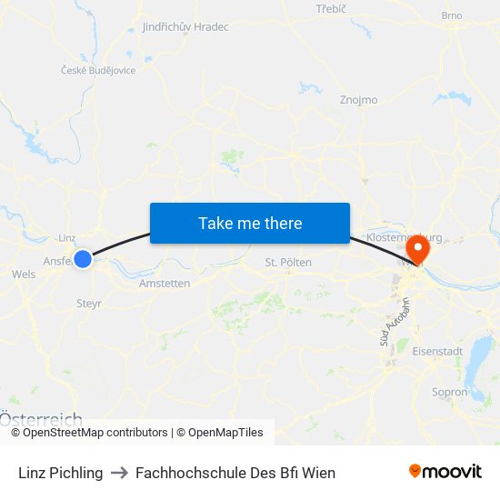 Linz Pichling to Fachhochschule Des Bfi Wien map