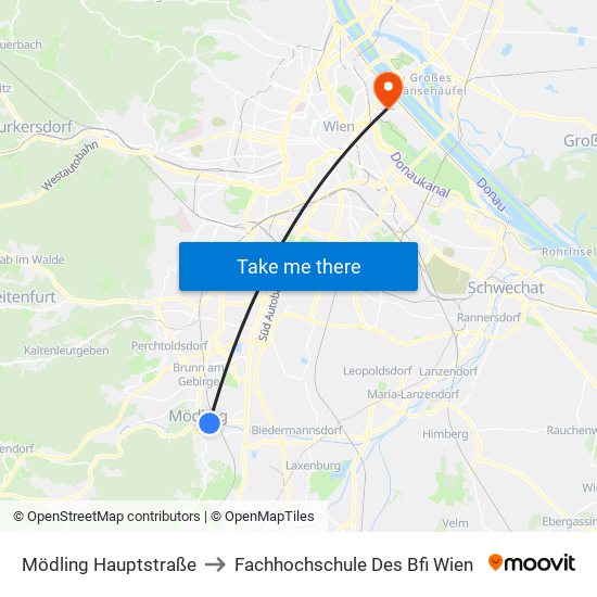 Mödling Hauptstraße to Fachhochschule Des Bfi Wien map