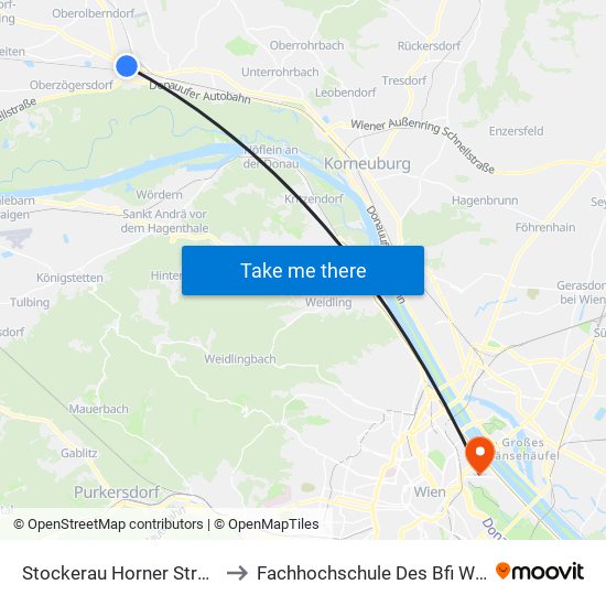 Stockerau Horner Straße to Fachhochschule Des Bfi Wien map