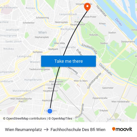 Wien Reumannplatz to Fachhochschule Des Bfi Wien map
