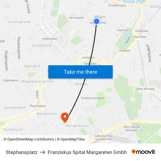 Stephansplatz to Franziskus Spital Margareten Gmbh map