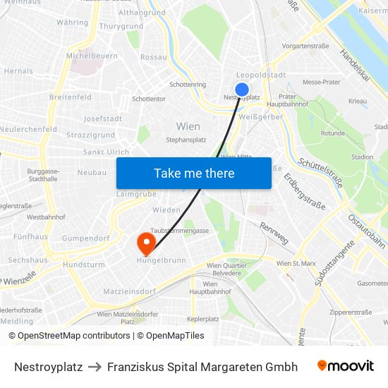 Nestroyplatz to Franziskus Spital Margareten Gmbh map