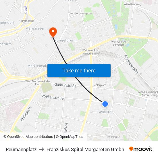 Reumannplatz to Franziskus Spital Margareten Gmbh map