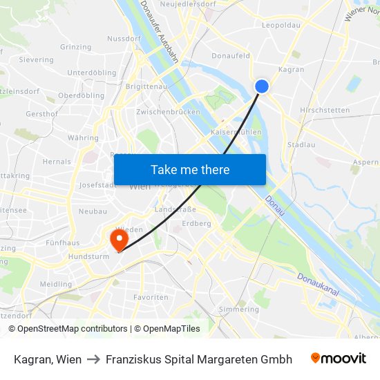 Kagran, Wien to Franziskus Spital Margareten Gmbh map
