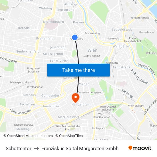Schottentor to Franziskus Spital Margareten Gmbh map