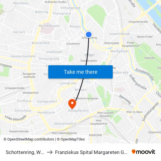 Schottenring, Wien to Franziskus Spital Margareten Gmbh map