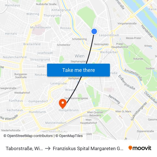 Taborstraße, Wien to Franziskus Spital Margareten Gmbh map