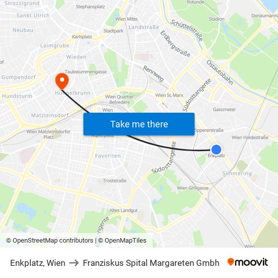 Enkplatz, Wien to Franziskus Spital Margareten Gmbh map