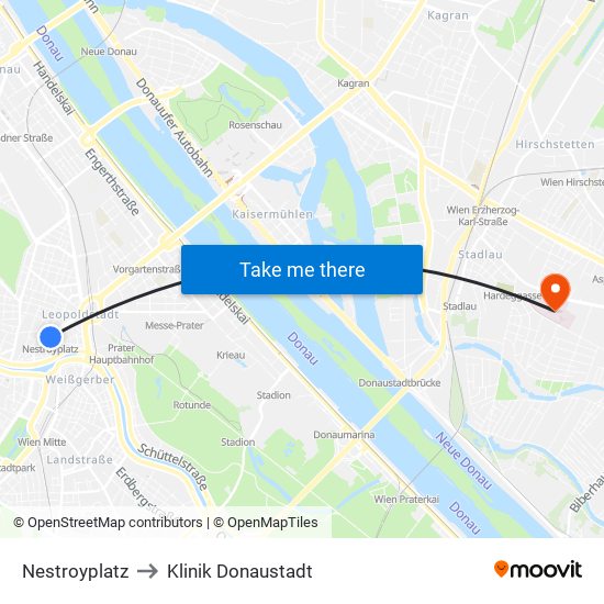 Nestroyplatz to Klinik Donaustadt map