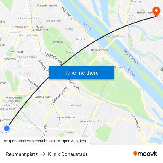 Reumannplatz to Klinik Donaustadt map