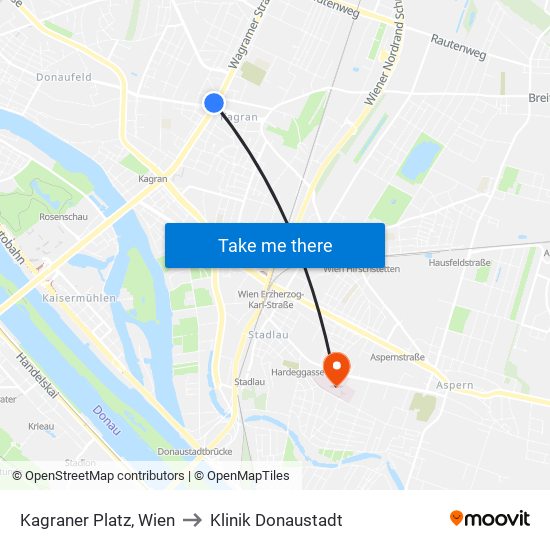 Kagraner Platz, Wien to Klinik Donaustadt map