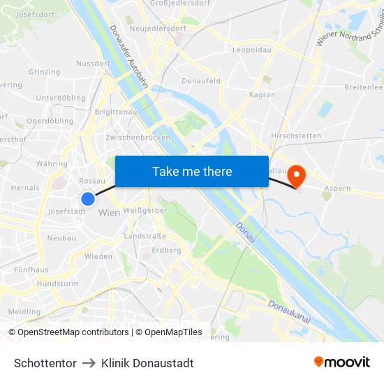 Schottentor to Klinik Donaustadt map