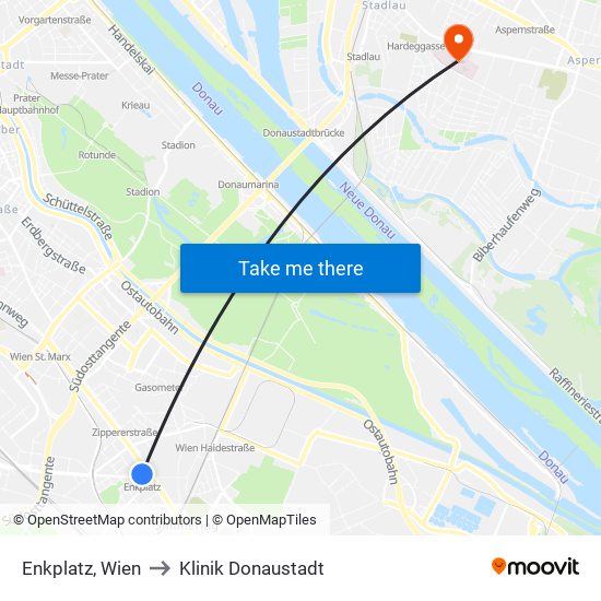 Enkplatz, Wien to Klinik Donaustadt map