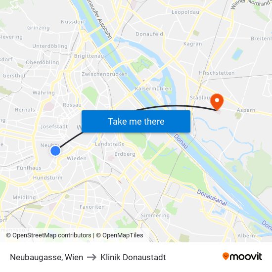 Neubaugasse, Wien to Klinik Donaustadt map