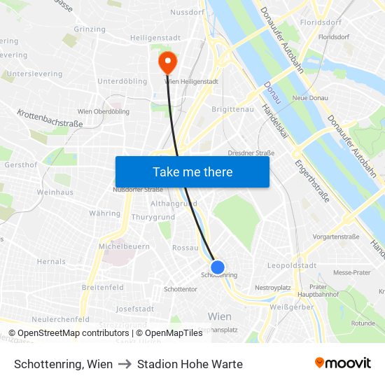 Schottenring, Wien to Stadion Hohe Warte map