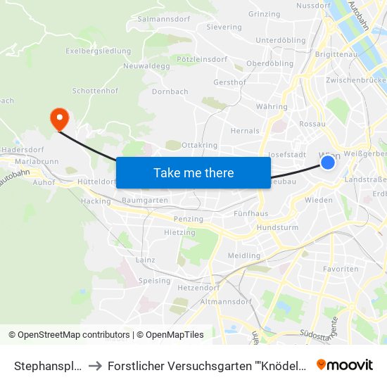 Stephansplatz to Forstlicher Versuchsgarten ""Knödelhütte"" map