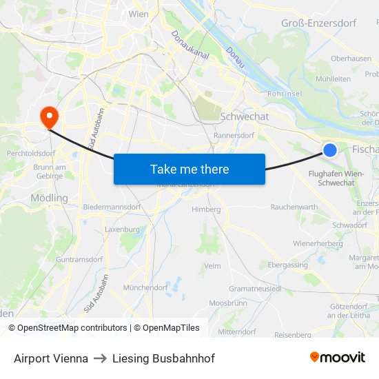 Airport Vienna to Liesing Busbahnhof map