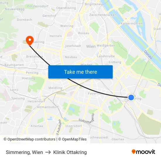Simmering, Wien to Klinik Ottakring map