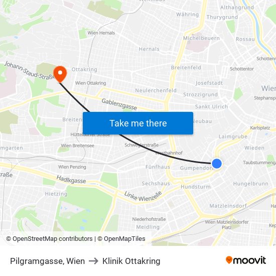Pilgramgasse, Wien to Klinik Ottakring map