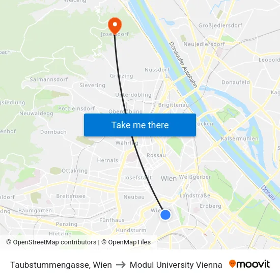Taubstummengasse, Wien to Modul University Vienna map