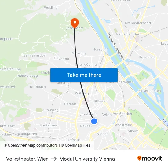 Volkstheater, Wien to Modul University Vienna map
