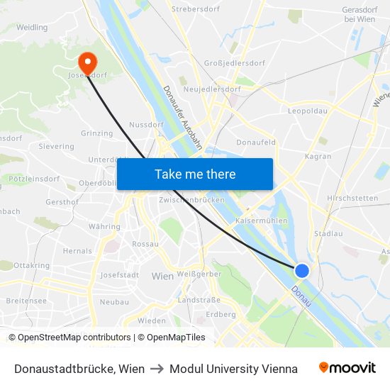 Donaustadtbrücke, Wien to Modul University Vienna map