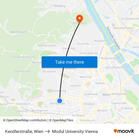 Kendlerstraße, Wien to Modul University Vienna map