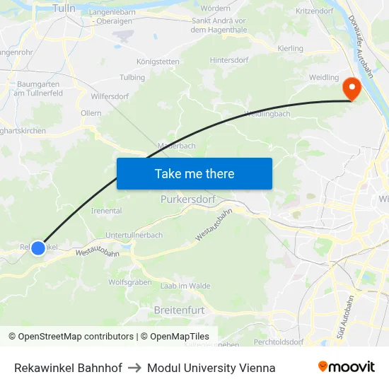 Rekawinkel Bahnhof to Modul University Vienna map
