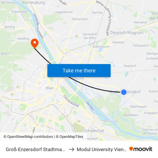 Groß-Enzersdorf Stadtmauer to Modul University Vienna map