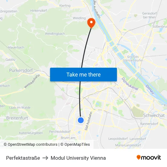 Perfektastraße to Modul University Vienna map