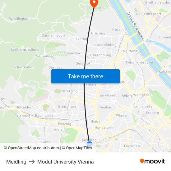 Meidling to Modul University Vienna map