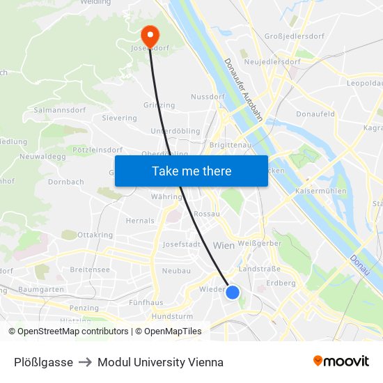 Plößlgasse to Modul University Vienna map