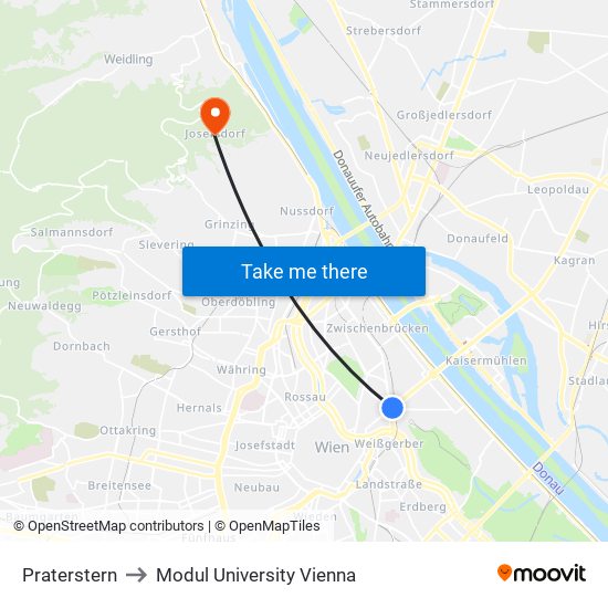 Praterstern to Modul University Vienna map