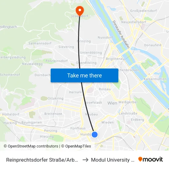 Reinprechtsdorfer Straße/Arbeitergasse to Modul University Vienna map