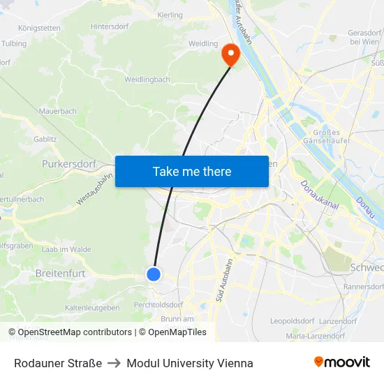 Rodauner Straße to Modul University Vienna map