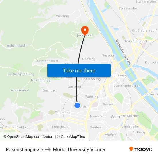 Rosensteingasse to Modul University Vienna map