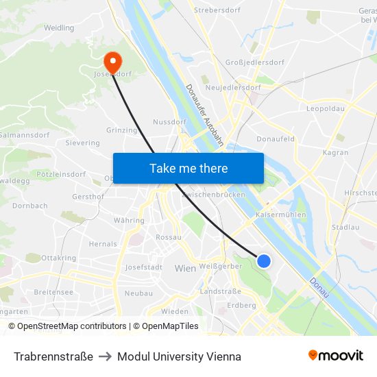 Trabrennstraße to Modul University Vienna map