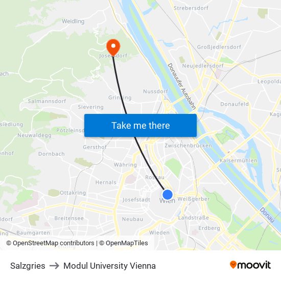 Salzgries to Modul University Vienna map