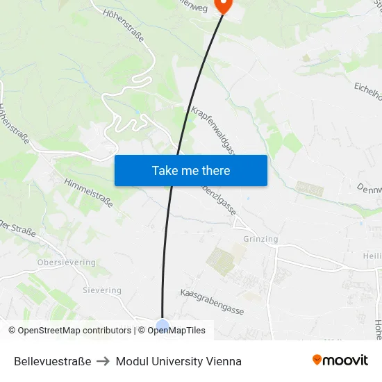 Bellevuestraße to Modul University Vienna map