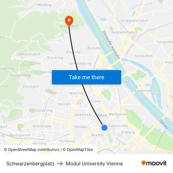 Schwarzenbergplatz to Modul University Vienna map