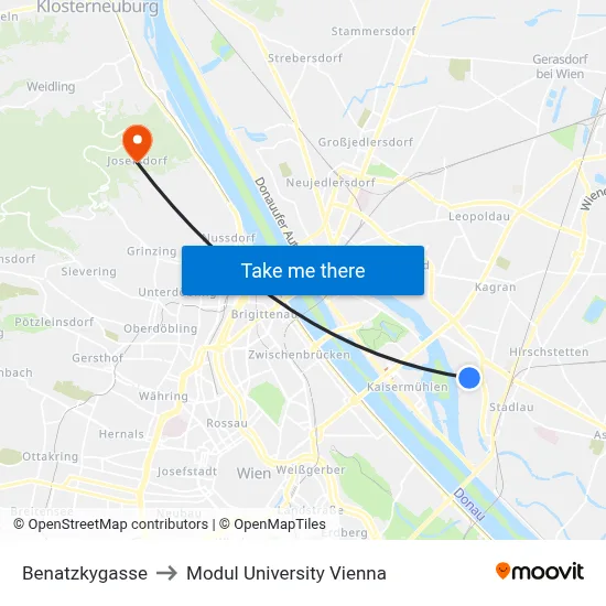 Benatzkygasse to Modul University Vienna map