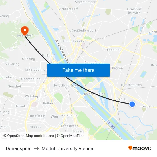 Donauspital to Modul University Vienna map